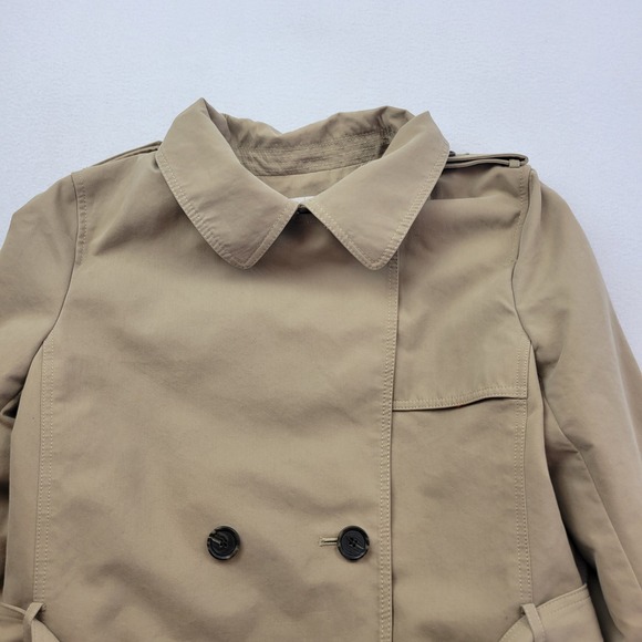 LOFT Womens Double Breasted Trench Coat Size 8 Khaki Lined Belted Timeless - Picture 15 of 16
